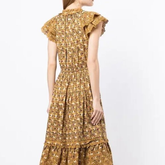NWOT ULLA JOHNSON Yvette Ruffle Poplin Midi Dress in Dandelion XS $625 - Picture 5 of 10